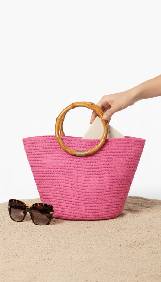 Intertwine Palm Handbag-Barbie Pink