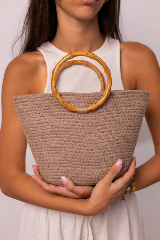 Intertwine Palm Handbag-Camel